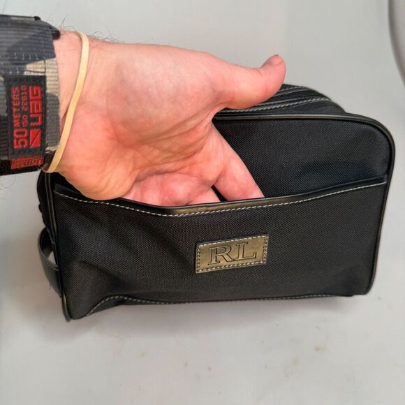 RL Ralph Lauren Black Travel Toiletry Cosmetic Bag 10" x 6" x 5" - Picture 8 of 16